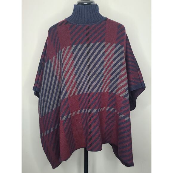 NWT Ann Taylor blue red turtleneck sweater poncho - MP / LP - Picture 1 of 4